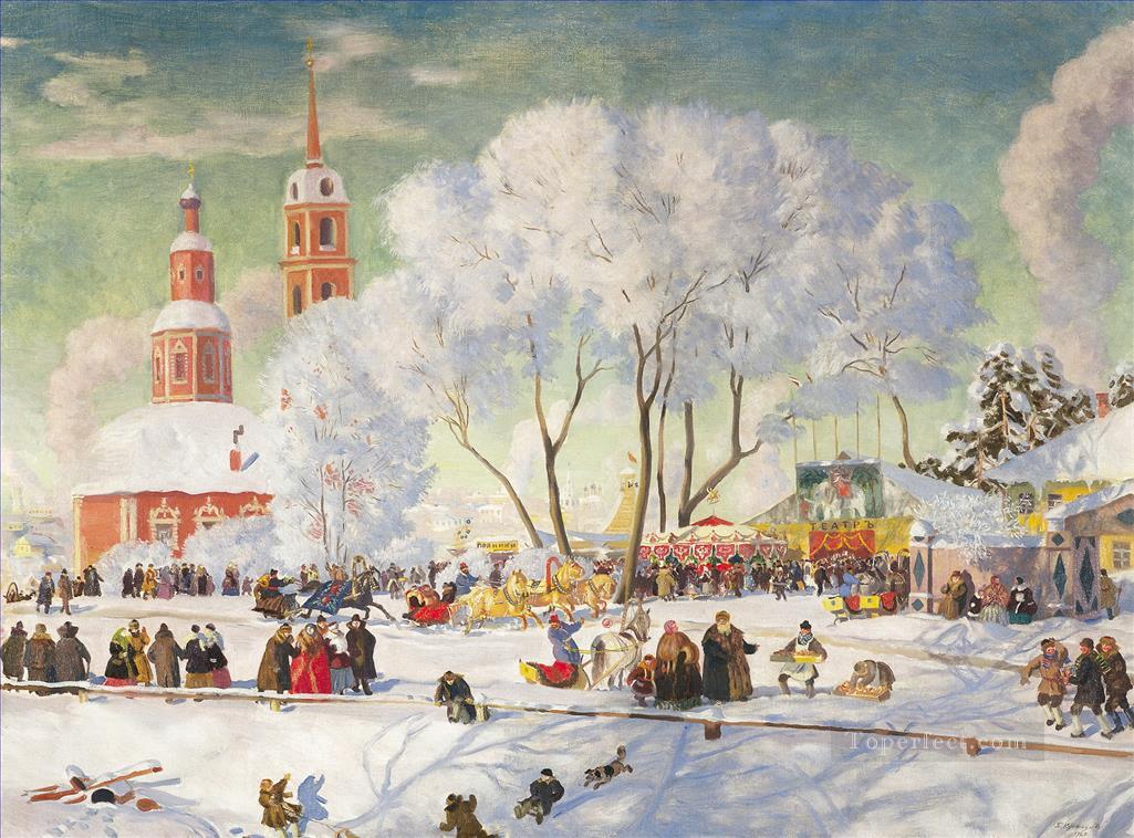 shrovetide 1920 Boris Mikhailovich Kustodiev cityscape city scenes Oil Paintings